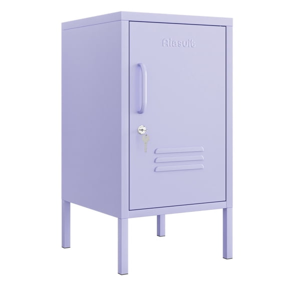 2-Tier Lockable Storage Locker with Door, Orange Metal Side Table for Sofa, Nightstand for Bedroom, Home Office Entryway Cabinet, Easy Assembly, Single Door Purple 26"H X 13.8"W X 15"D