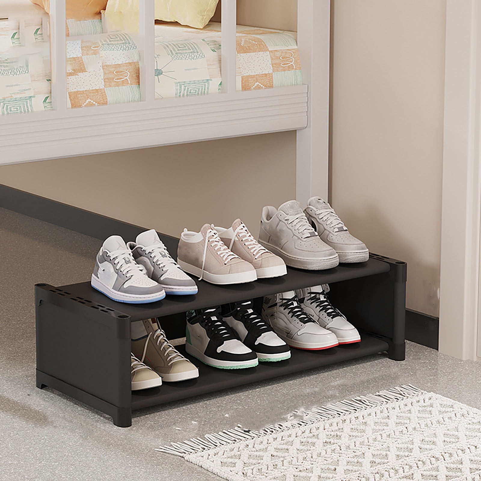 2 Tier Long Shoe Rack for Closet, Screw Fastened Plastic Connector Shoe ...