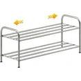 2Tier Low Shoe Rack, 100 Stainless Steel, Small Expandable Shoe Rack