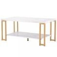 thumbnail image 1 of 2-Tier Marble PVC Coffee Table with Storage Shelf Sturdy Iron Frame Center Table, 1 of 6
