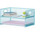 2 Tier Mesh Paper Organizer Letter Tray with Handle, Blue Desk File ...