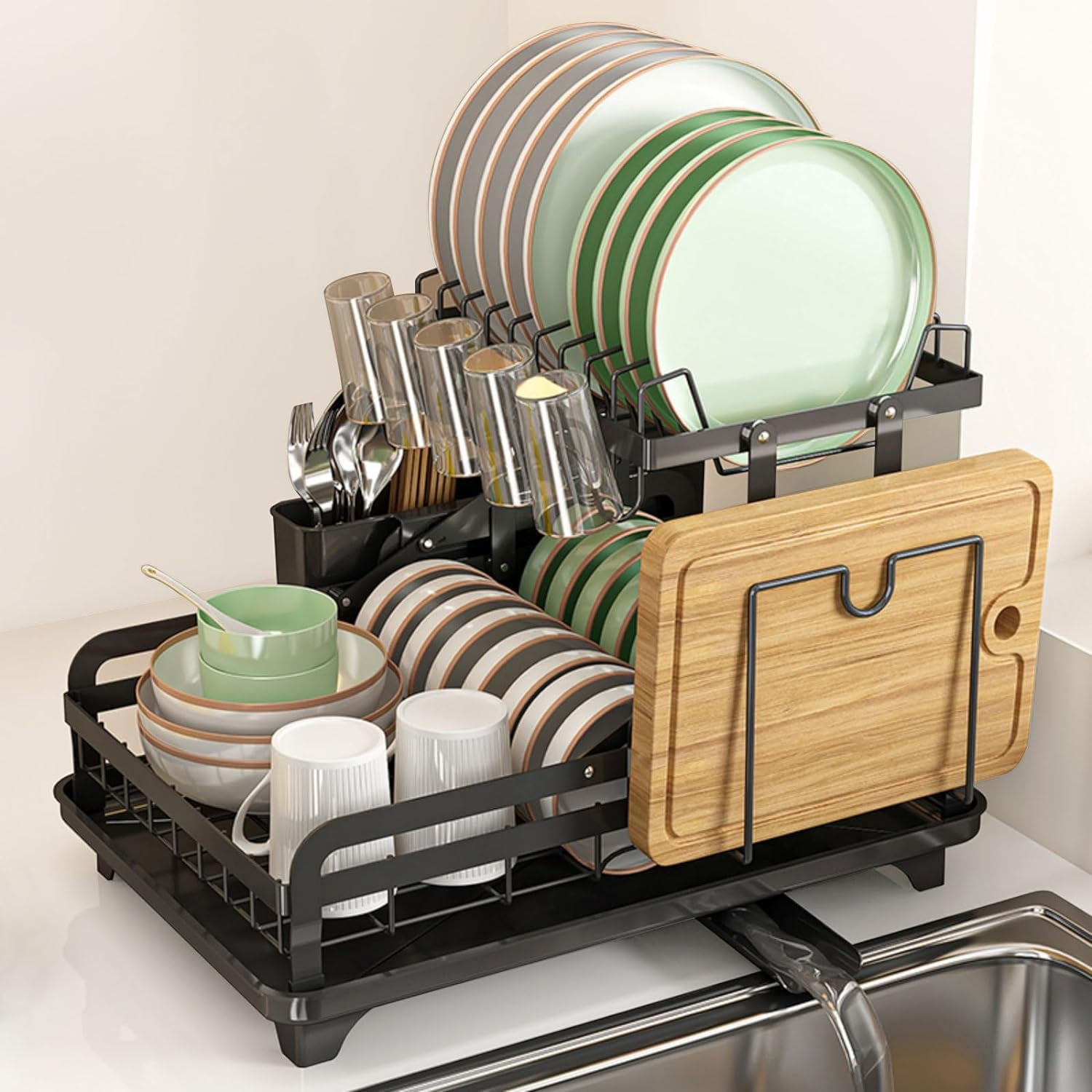 2 Tier Metal Dish Drying Rack Without Installation Sturdy Dish Racks ...