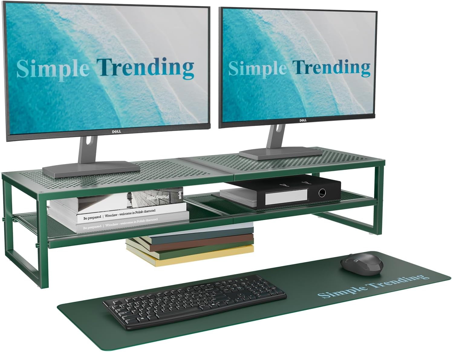 2-Tier Metal Dual Monitor Stand Base, suitable for organizing 2 monitors on a computer office desk, with 32