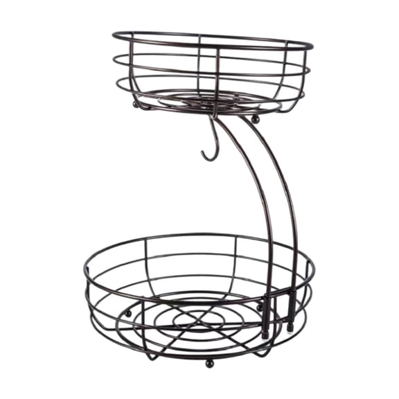 2 Tier Metal Fruit Basket with Banana Hanger for Kitchen Countertop Storage Organizer, Space-Saving Double Layer Wire Rack for Fruits Vegetables and Snacks