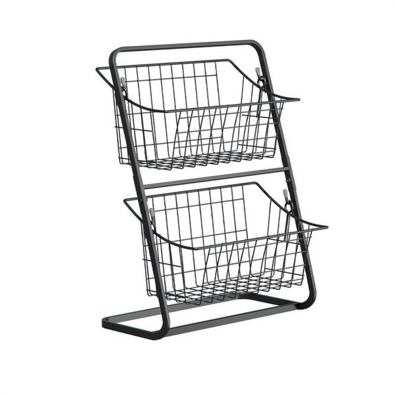 2 Tier Metal Fruit Basket Vegetable Storage Rack Kitchen Countertop Organizer Black