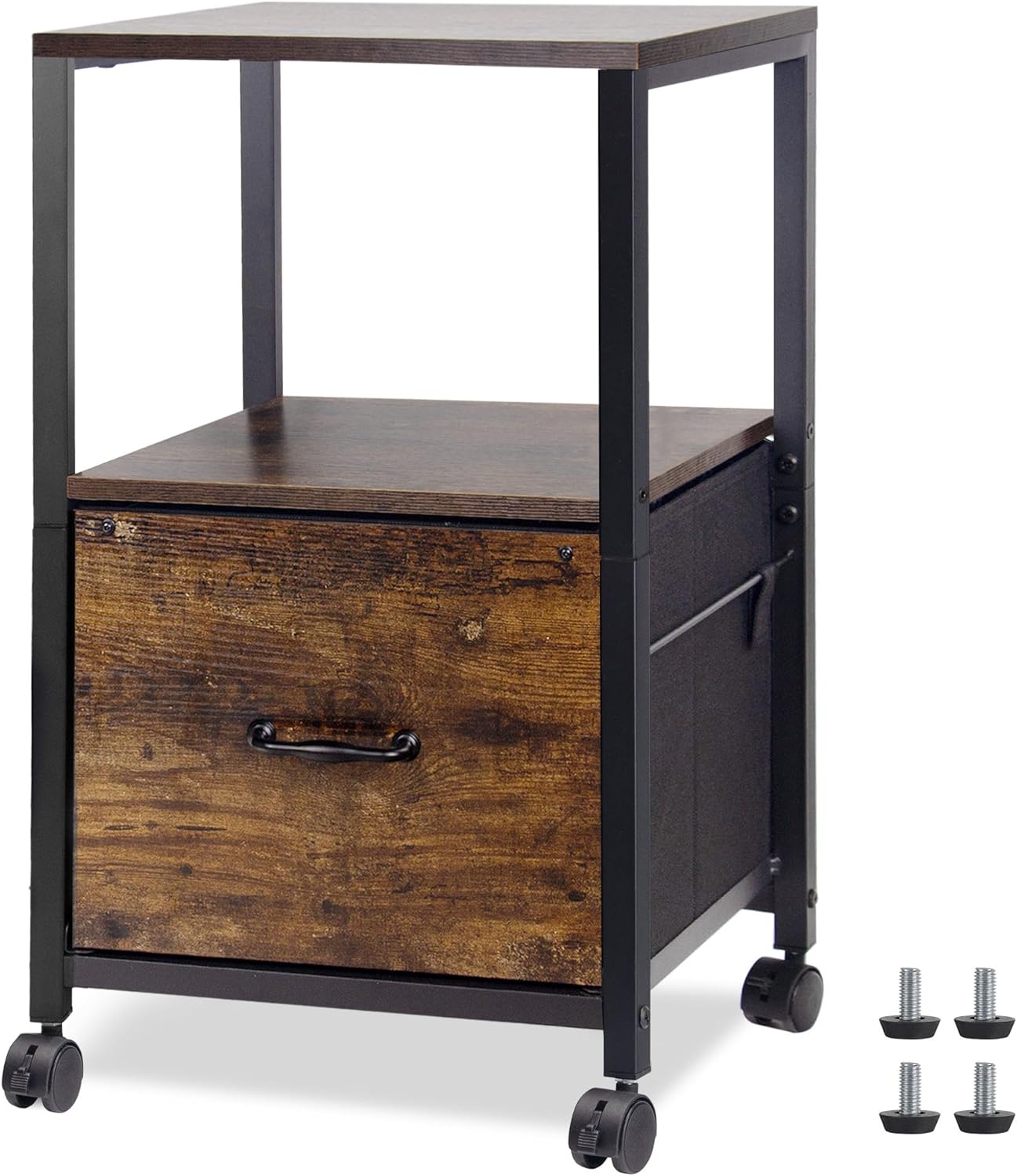 2 Tier Metal Mobile Under Desk Home Printer Stand with Storage Drawer