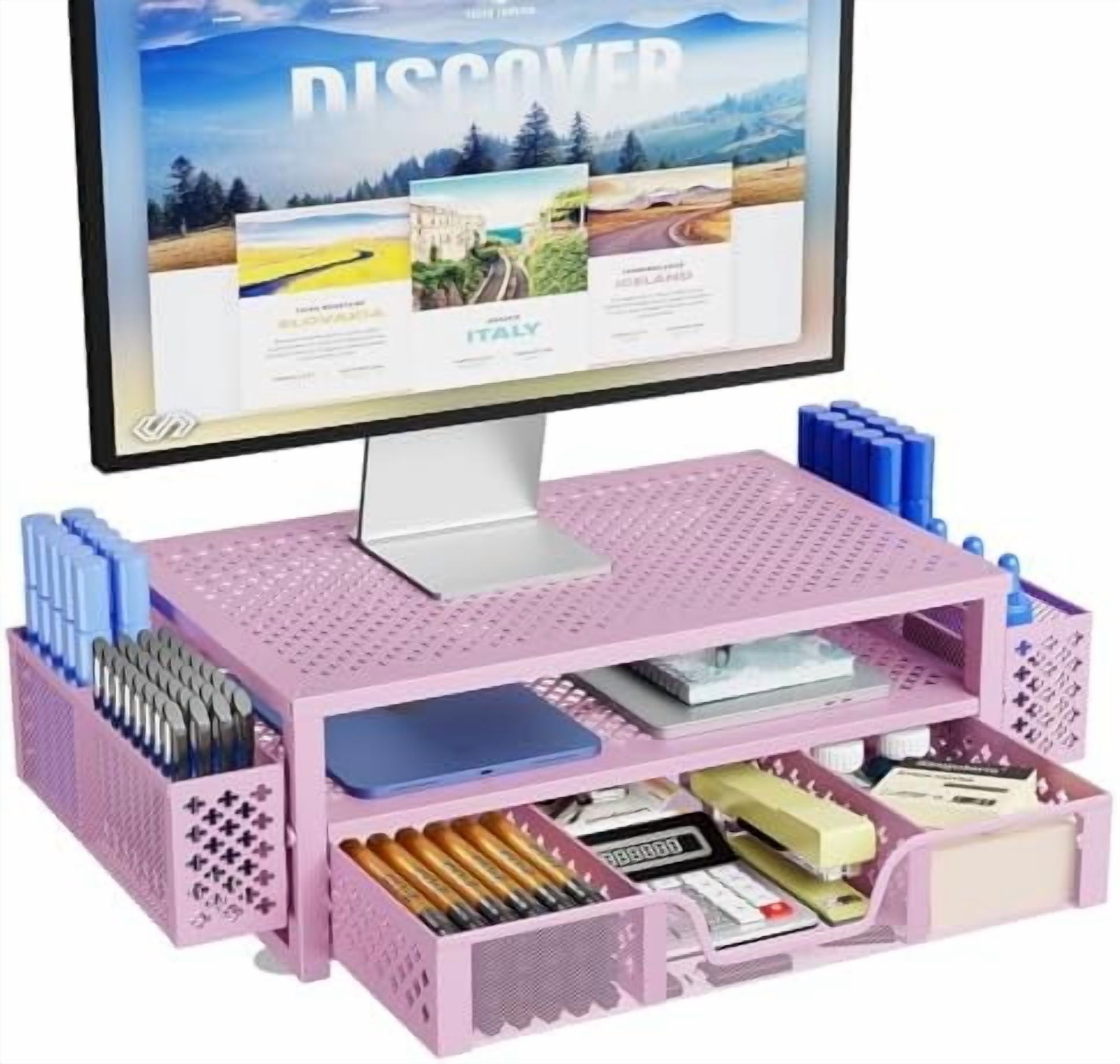 2 Tier Metal Monitor Stand Monitor riser and Computer Desk Organizer ...