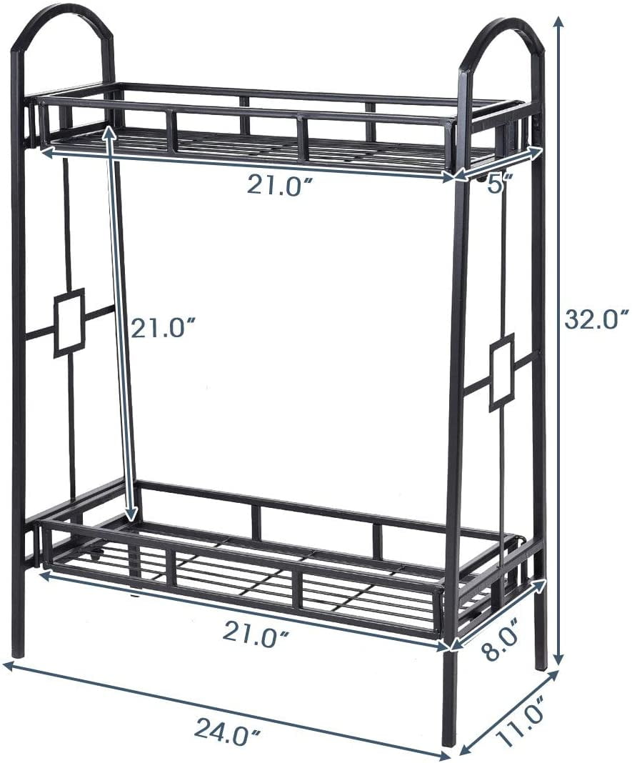 2 Tier Metal Plant Stand, Indoor Outdoor Flower Pots Display Rack Shelf, Flower Pots Holder Tray