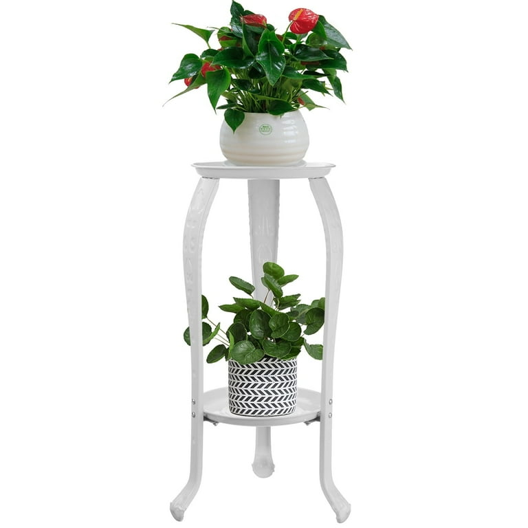 2-Tier Elegant Metal Plant Stand Shelf Flower Pot Rack Holder Indoor Outdoor Black White
