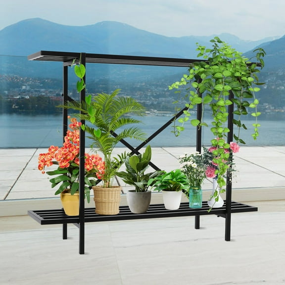 2-Tier Metal Plant Stand Rectangular Plant Stand Iron Plant Rack for Small Space living room, office