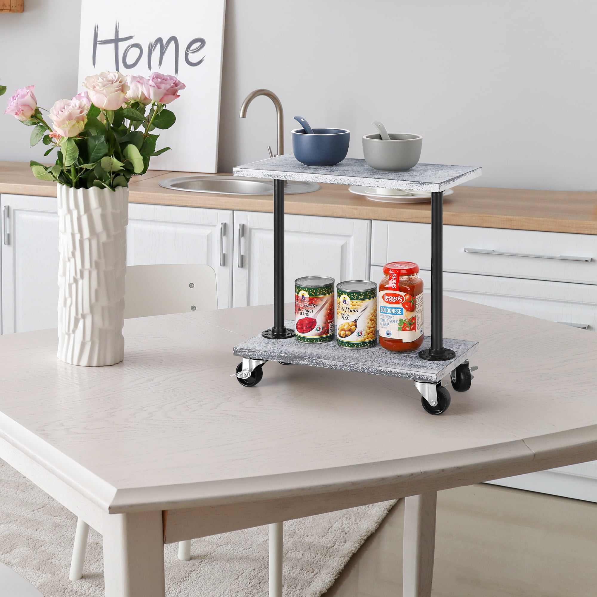 2-Tier Metal Rolling Multi-Purpose Cart – Mobile Storage Rack with ...