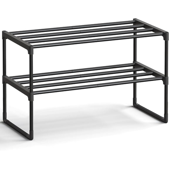 2-Tier Metal Shoe Rack Organizer, Stackable Shoe Storage Shelf for 6-9 Pairs, Upright or Upside Down, Entryway Shoe Holder, 11.8 x 26.8 x 14.6 Inches, Black