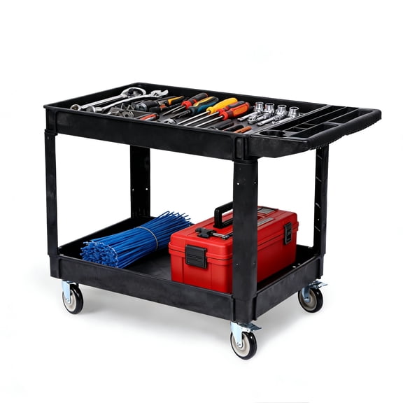 2 Tier Metal Utility Cart,330 Lbs Metal Heavy Duty Utility Cart On Wheels,2 Shelf Steel Rolling Tool Cart, Tool Storage Organizer for Mechanic, Garage, Workshop, Warehouse (Black/Grey, 46x25x33.5)