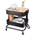 thumbnail image 1 of 2-Tier Metal Utility Rolling Cart Storage Side End Table with Cover Board for Office Home Kitchen Organization, Black, 1 of 14