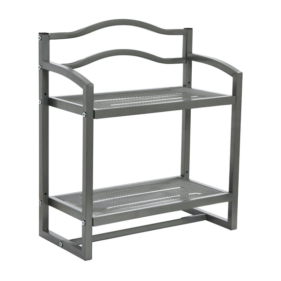 2-Tier Metal Wall Mount Bathroom Shelf, Silver Towel Bar and Storage Rack for Laundry Room