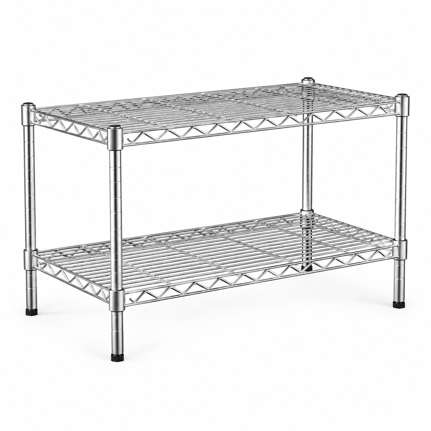 2-Tier Metal Wire Shelving Unit with Lockable Wheels, Chrome Alloy ...