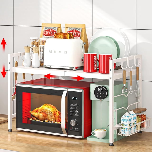 2-Tier Microwave Oven Rack Expandable Baker's Rack Shelf for Kitchen ...