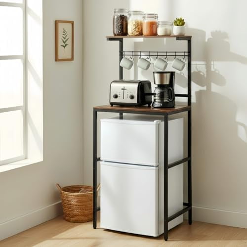 2-Tier Mini Fridge Cabinet with Storage Mini Fridge and Microwave Stand Shelf, Kitchen Microwave Stand Baker Rack, Utility Storage Shelf for Home Dorm Kitchen Saving, Rustic Brown
