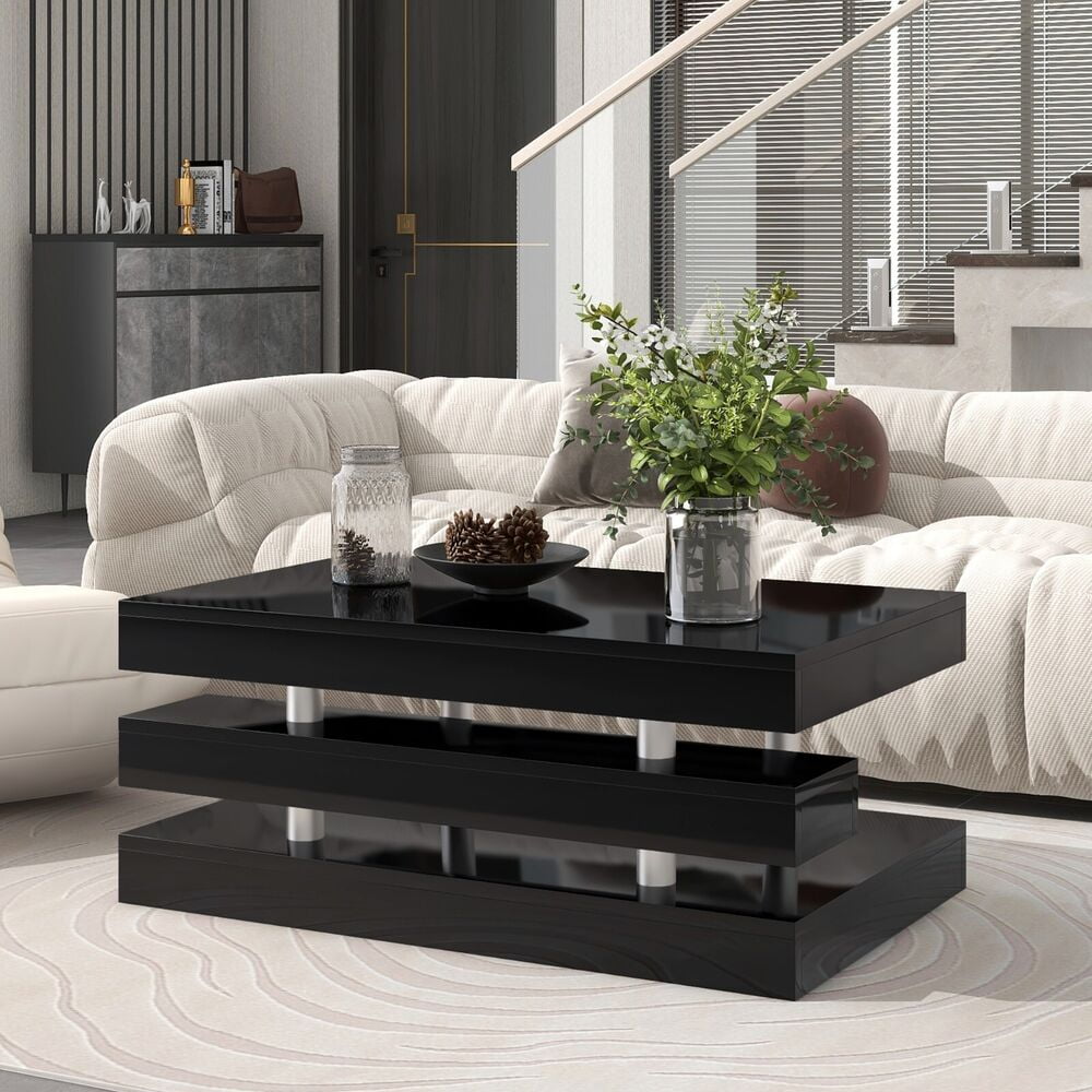 2 Tier Modern High Gloss Coffee Table Cocktail Center Table for Living ...
