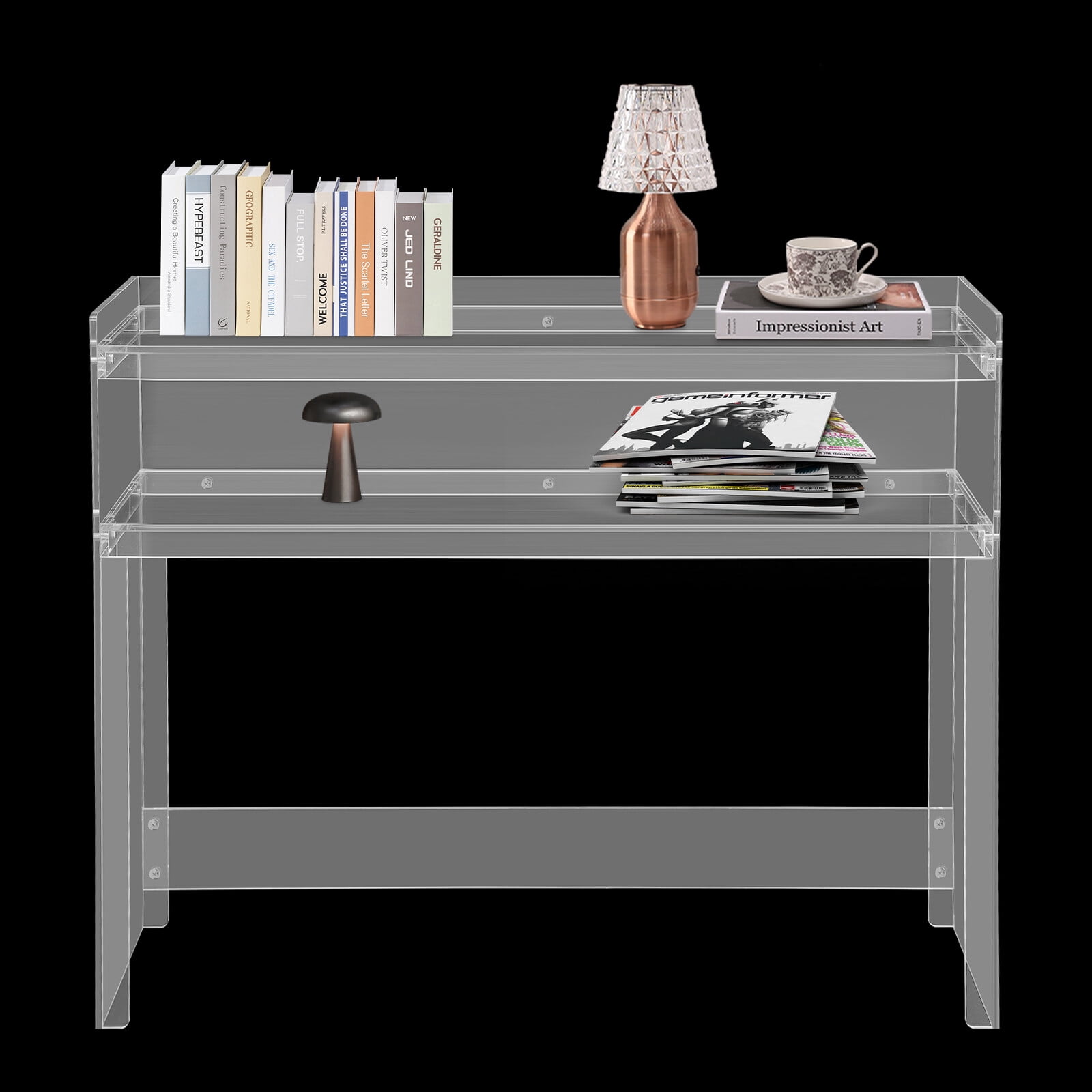 2 Tier Modern Transparent Acrylic Table Clear Entry Table Small ...