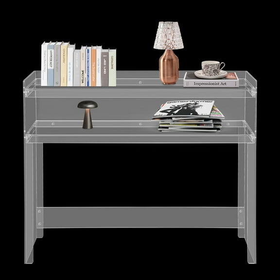 2 Tier Modern Transparent Acrylic Table Clear Entry Table Small Entryway Table 1003080cm for an Entryway, Hallway