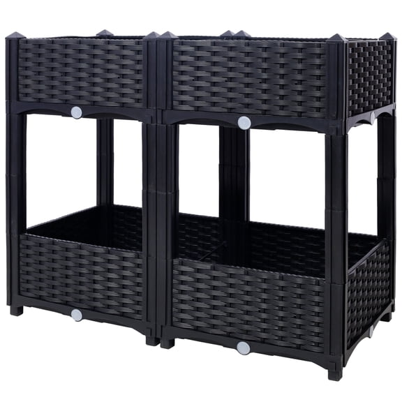 2-Tier Modular Raised Garden Planter Boxes, Elevated Stackable Plastic Planters with Drainage Holes for Vegetables, Herbs & Flowers