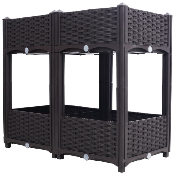 2-Tier Modular Raised Garden Planter Boxes, Elevated Stackable Plastic Planters with Drainage Holes for Vegetables, Herbs & Flowers