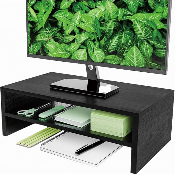 2-Tier Monitor Stand Riser, Desk Storage Organizer, Black