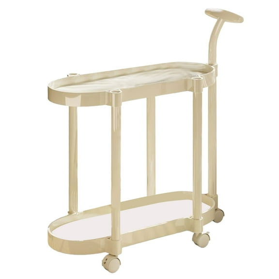 2-Tier Movable Plastic Storage Rack with Handle, Large Capacity Layered Rack with Wheels, Durables and Sturdy Material,8.3X17.3X24.4In(White)