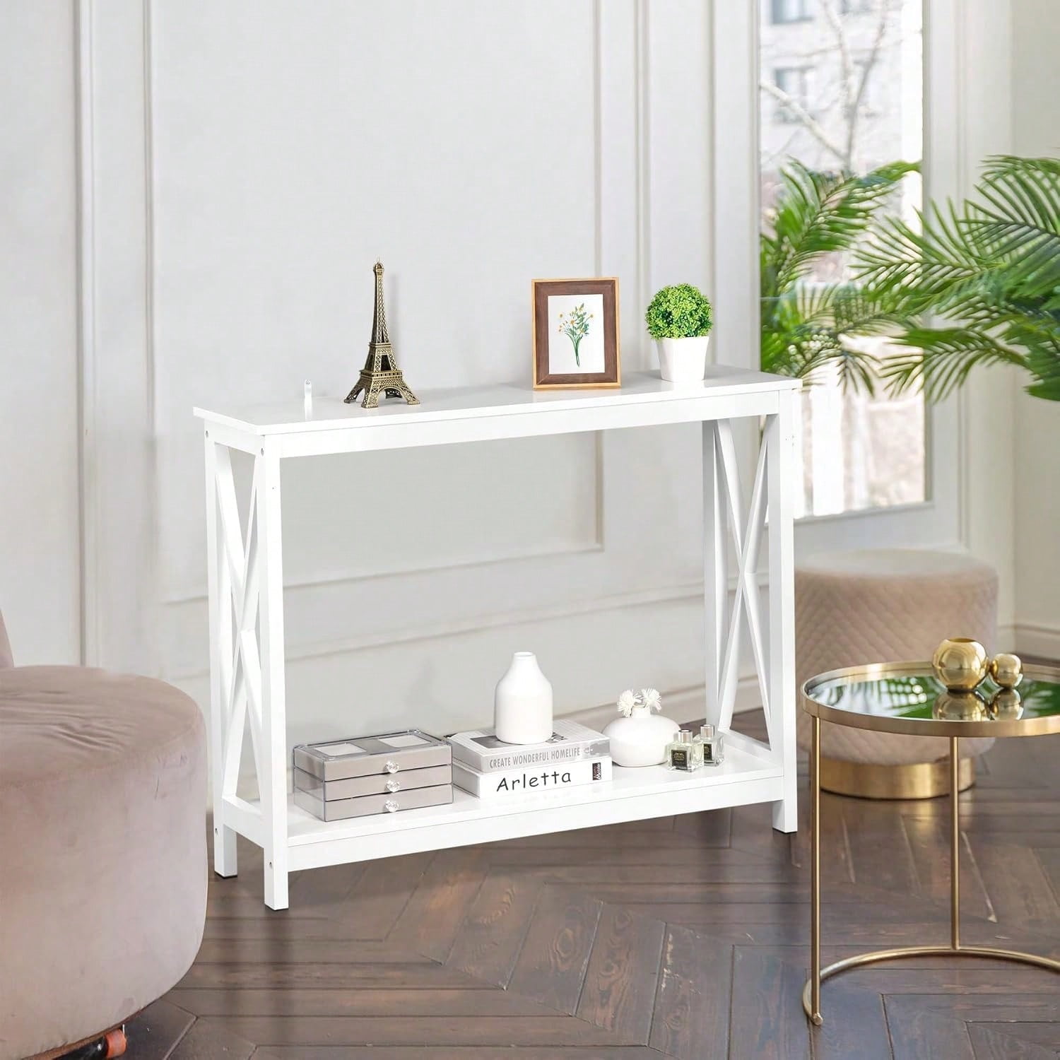2-Tier Narrow Console Sofa Side Wall Table For Hallway Foyer Table Sofa Long Accent Table For ...