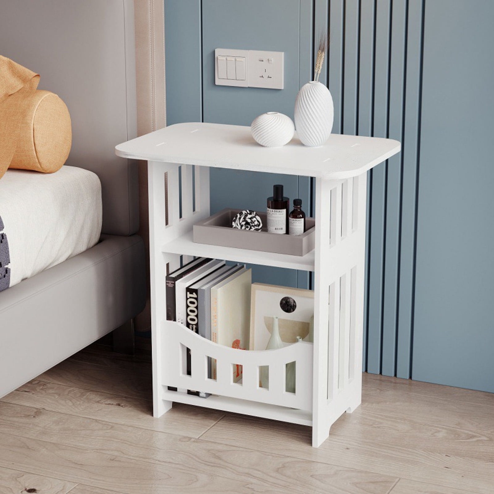 BEAUTME Modern Side Table With Shelf - Black Wood End Table, 48x30x66cm, For Living Room, Bedroom, Office - View #11