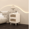 thumbnail image 1 of 2-Tier Night Stand, Wood Small Dresser with 2 Rattan Decorated Drawers, 23" Modern Bedside Table with Storage, Sofa Side Table for Living Room,Bedroom, 1 of 9
