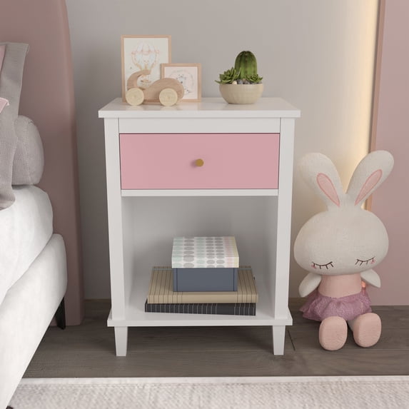 2-Tier Nightstand, 26" Wood Bedside Table with Open Storage Shlef and Drawer, Modern Freestanding End Table for Small Space, Living Room, Bedroom