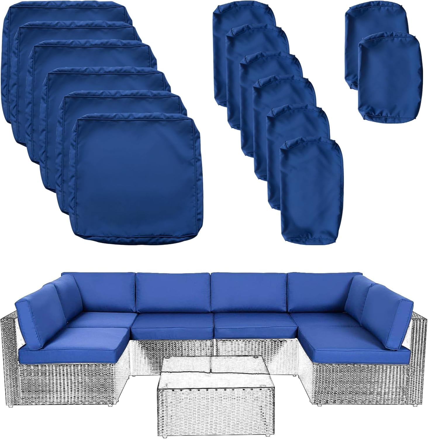 7 PCs Outdoor Patio Wicker Sofa Chair Washable Cushions Pillow ...