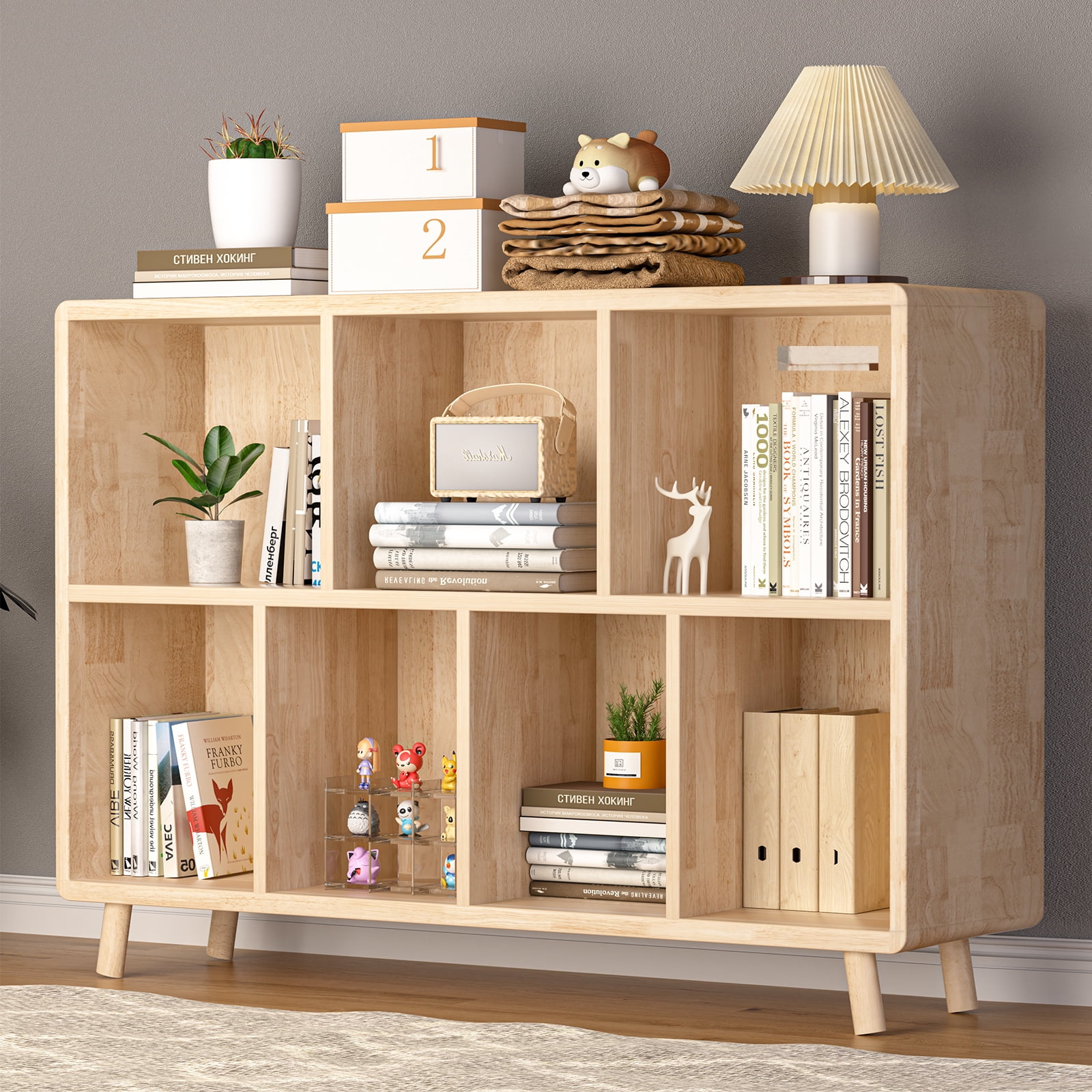 2-Tier Open Cubes Bookshelf with Legs,7 Cube Storage Organizer, Floor ...