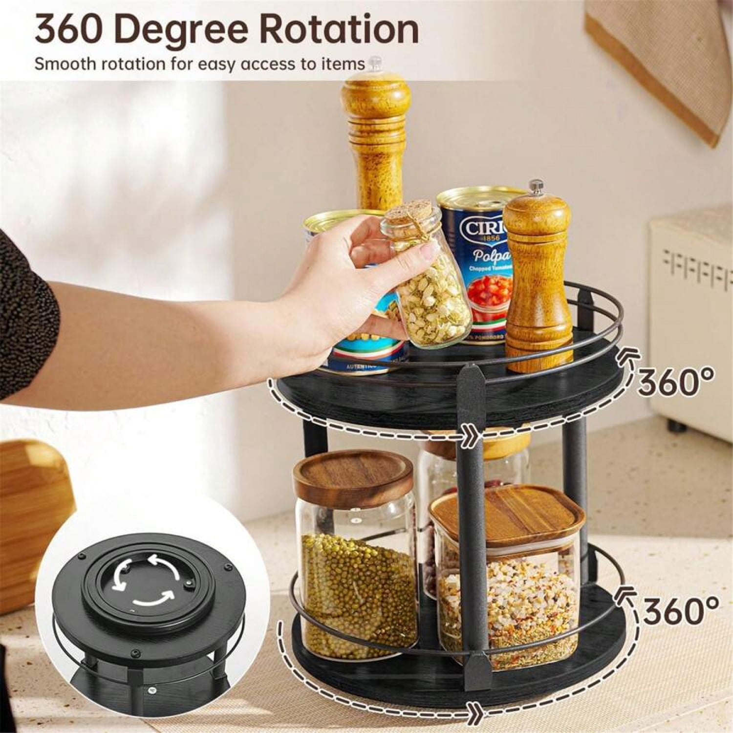 2 Tier Organizer, 360 Degree Turntable Rotating Spice Rack, Lazy Susan ...