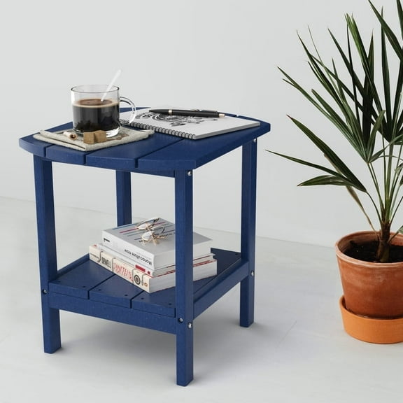 TORVA 2-Tier Outdoor HDPE Adirondack Side Table, All-Weather Square/Round Coffee Table for Patio, Balcony, Backyard, or Poolside (Navy Blue)
