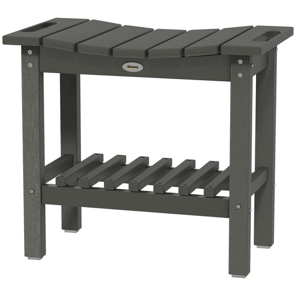 2-Tier Outdoor Shower Bench, HDPE Weatherproof Patio Table with Non-Slip Pads & Handles for Poolside, Dark Gray