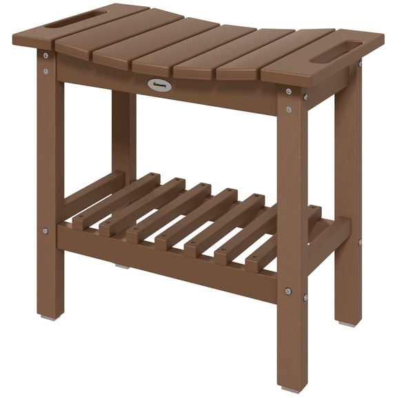 2-Tier Outdoor Shower Bench, Weather-Resistant HDPE Side Table with Non-Slip Pads&Handles for Patio, Poolside, Brown