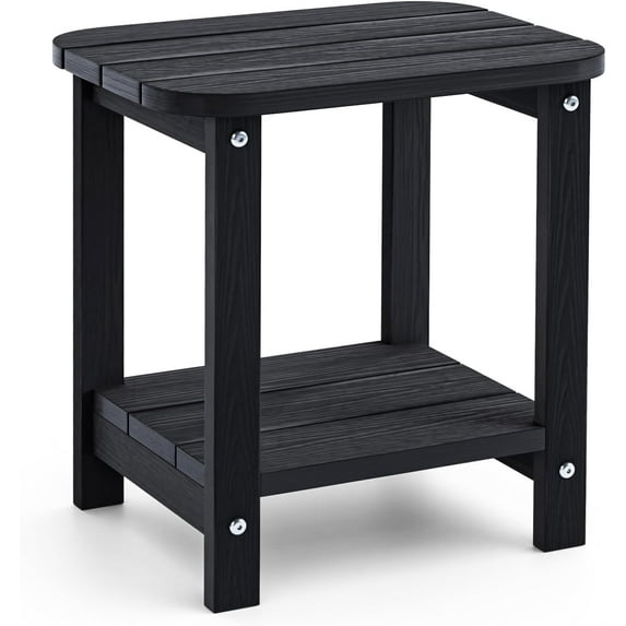 2-Tier Outdoor Side Table, 16" Adirondack Small Side Table Weather Resistant, Patio End for Outside or Indoor, Patio, Yard, Pool, Porch, Garden, Black