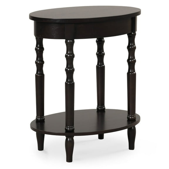 2-Tier Oval Side Table with Storage Shelf and Solid Wood Legs