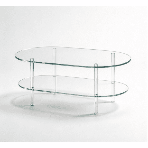 2-Tier Oval Transparent Acrylic Coffee Table, Modern Low Double Layer Center Table, Minimalist Clear Acrylic Tea Table For Living Room, Bedroom, Office And Reception Room
