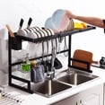 thumbnail image 1 of 2 Tier Over The Sink Dish Drying Rack Kitchen Sink Organizer Drain Rack Stand Shelf Stainless Steel Counter Organization and Storage (Black 33.4 Inch), 1 of 11