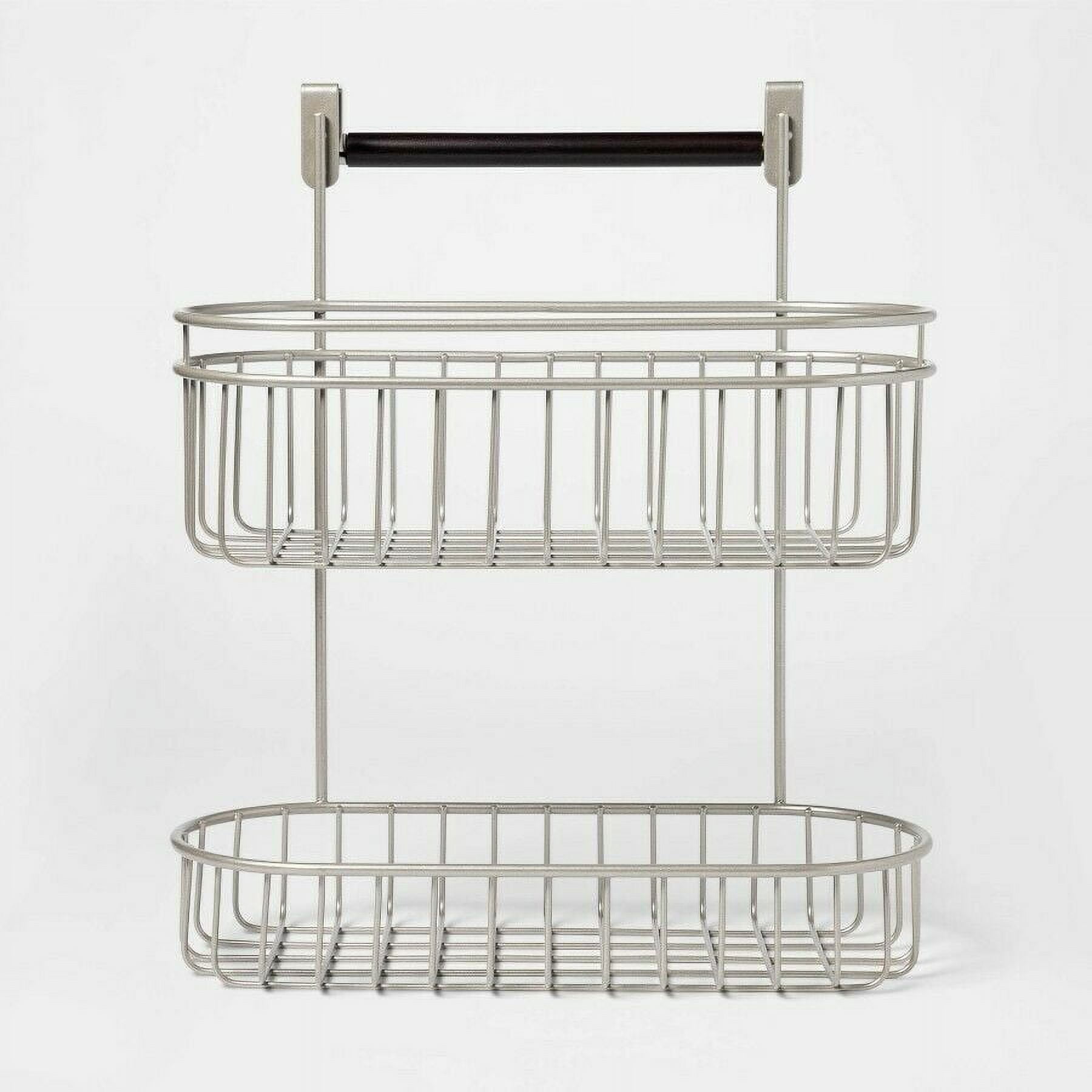 2 Tier Over the Cabinet Hanging storage Caddy w Towel Bar Nickel Threshold tt Walmart