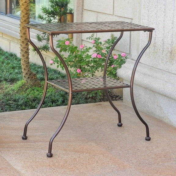 2-Tier Patio Side Table in Hammered Bronze
