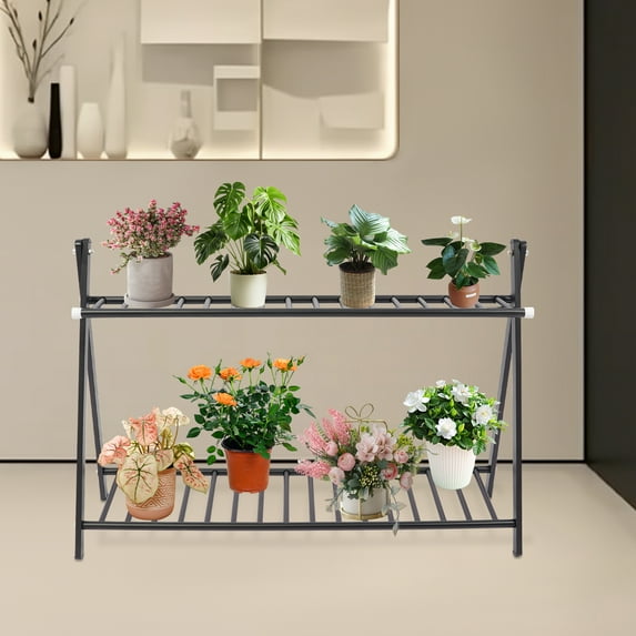 2-Tier Plant Stand Indoor Outdoor Planter Flower Holder Shelf Rack Load 60-70kg for Balconies, Gardens