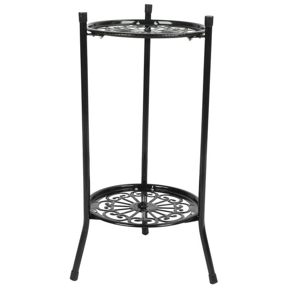 2 Tier Plant Stand Indoor Tall, Corner Tiered Round Plant Stand for Indoor Multiple Plants, Metal Flower Pot Stands Outdoor Holders Plant Shelf for Balcony Living Room Garden Patio (Black)