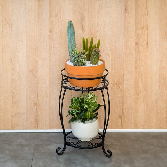 2 Tier Plant Stand and 2-Pack 10 Inch Self Watering Pots Bundle