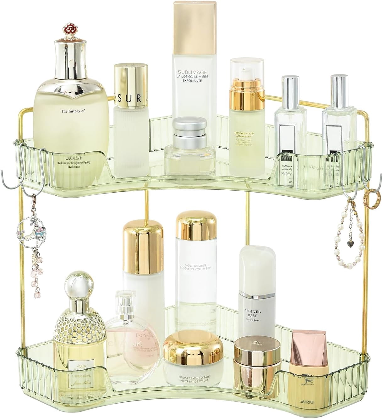 2 Tier Plastic Bathroom Sink Organizer with Hooks, Corner Bathroom ...
