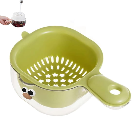 2-Tier Plastic Kitchen Drainer Basket with Handle,Space Saving Vegetable Fruit Colander, Berry Washer & Strainer Bowl,Draining Rack for Countertop,Green